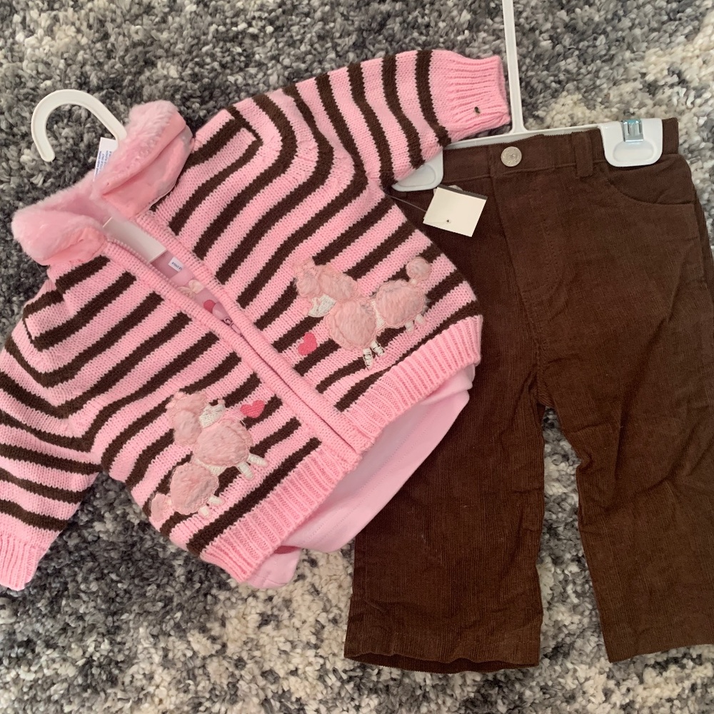 Brown pink poodle outfit 6-9